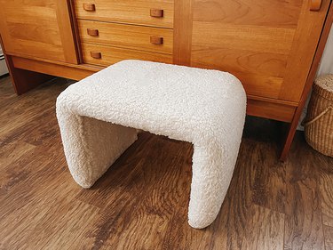 Here's a close-up of the completed shearling stool.