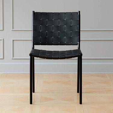 CB2 Woven Black Leather Dining Chair