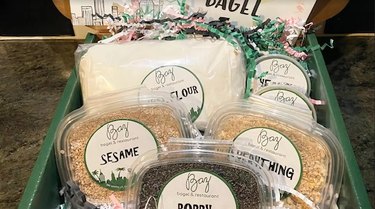 A box of seasoning, flour, and other ingredients for making bagels