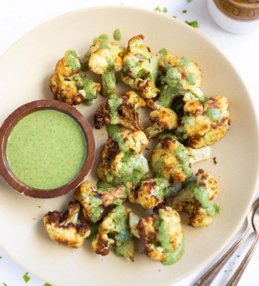 Piping Pot Curry's Air Fryer Cauliflower With Cilantro Yogurt Sauce