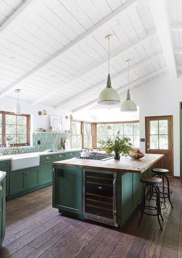 Green kitchen island