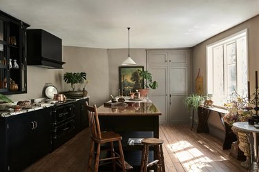 Minimalist kitchen with black cabinets