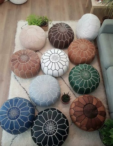 assorted color moroccan poufs