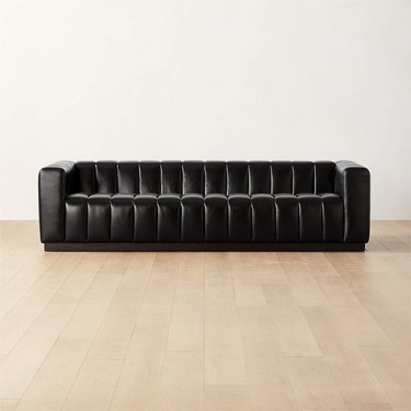 CB2 Forte Extra-Large Channeled Black Leather Tuxedo Sofa