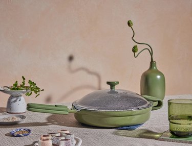 green our place pan on table with green accessories