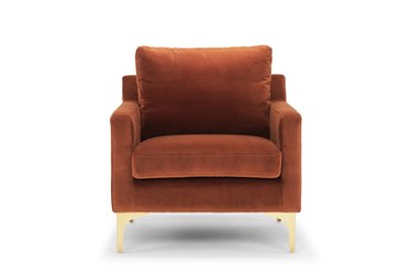rust accent chair with bronze legs