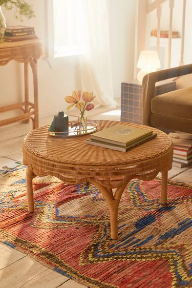 round rattan coffee table in living room