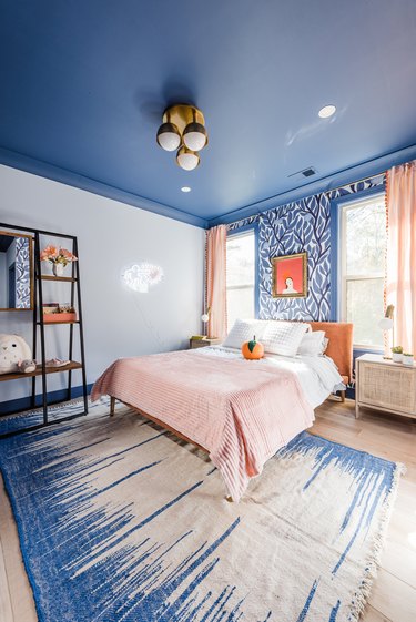 blue and salmon bedroom
