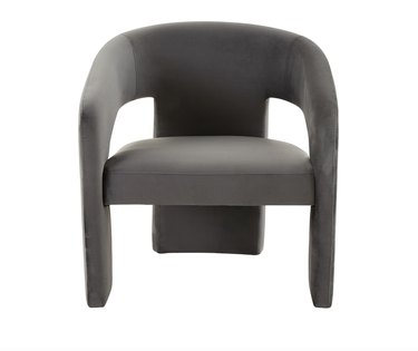 sculptural gray velvet chair