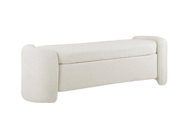 boucle storage bench in white