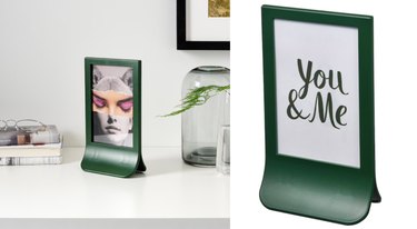 green frame on desk and with white background