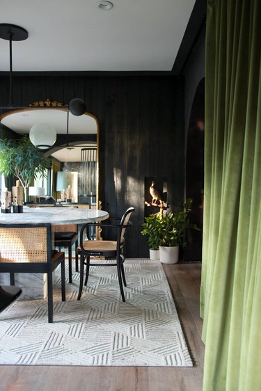 black and green dining room