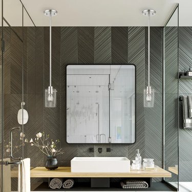 bathroom vanity with two pendant lights