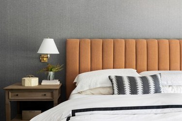 Charcoal gray and terracotta bedroom