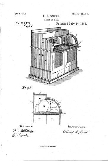 Sarah E. Goode's patent for the cabinet bed.