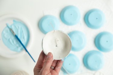 Threading twine into air-dry clay chime