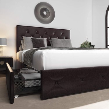 Allewie Faux Leather Platform Bed Frame With Drawers and Tufted Headboard