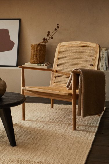 rattan chair in warm-toned room