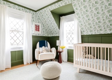 Chasing Paper wallpaper in an olive green nursery