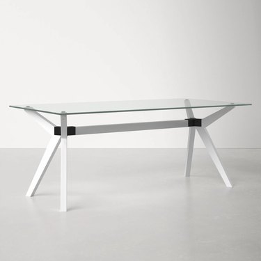 tempered glass rectangular table with white base