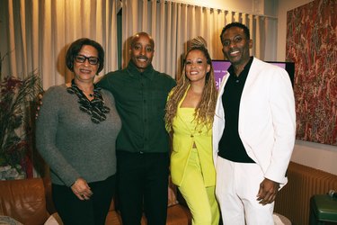 Gabrielle Bullock, Adair Curtis, Breegan Jane, and DeAndre DeVane standing together at the "Celebrating Black Culture in Design" panel.