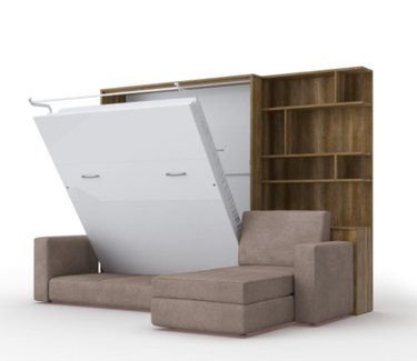 Houzz Contempo Vertical Wall Bed with a Corner Sofa and Bookcase, $6,238