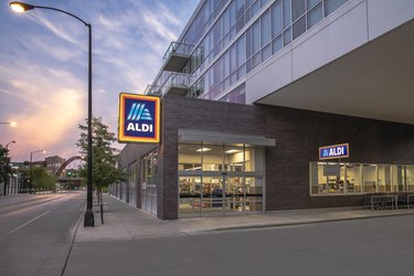 aldi store with sunset
