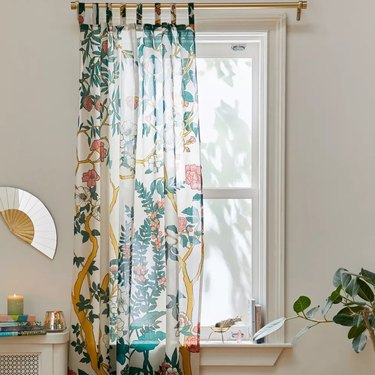 floral curtains in boho space