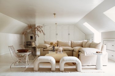 White and beige loft designed by Leanne Ford
