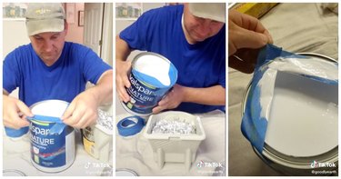 TikTok stills of a man pouring paint from a can