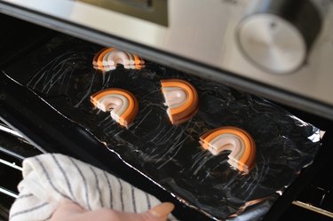 Baking clay rainbow in the oven