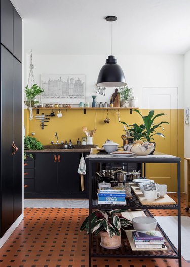 Black, yellow and orange kitchen