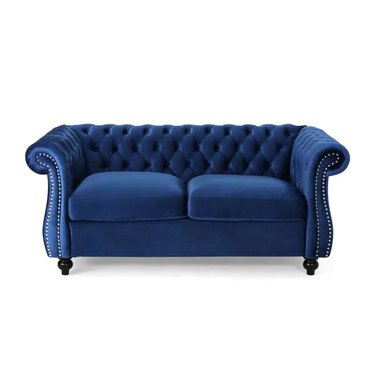 dark navy blue tufted velvet 2-seater loveseat sofa