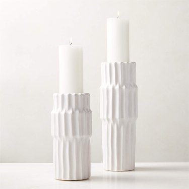 CB2 Furrow White Pillar Candle Holders