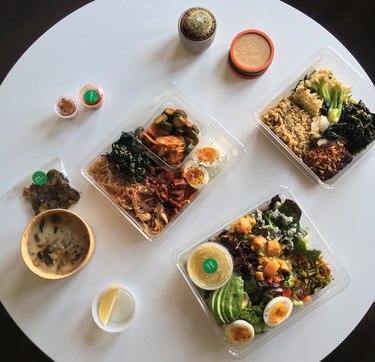 goop kitchen banchan bowl, gp's cobb, spring salmon bowl, japanese sweet potato soup