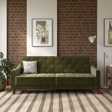 walmart vintage green velvet tufted futon sofa