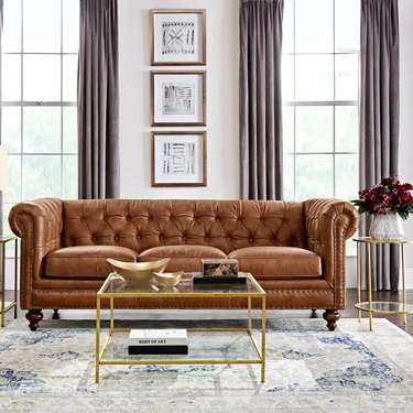 Home Decorators Collection Blakely 95" Arena Vintage Brown Leather Chesterfield Sofa