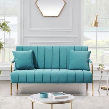 Wayfair aquamarine velvet upholstered sofa