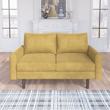 wayfair yellow velvet upholstered loveseat sofa