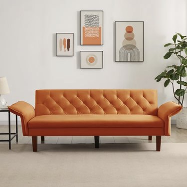 wayfair velvet orange tufted back convertible sofa