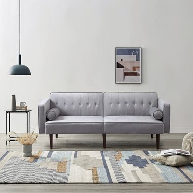 modern upholstered light gray velvet sofa