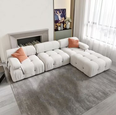 Magic Home 113.4 " Teddy Velvet Tufted Sectional Sofa Couch With Ottoman