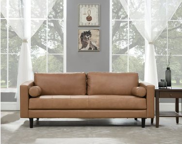 HOMESTOCK 74.5" Leather Midcentury Sofa