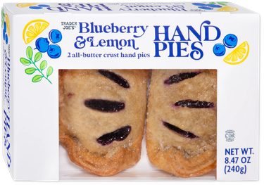 Trader Joe's Blueberry & Lemon Hand Pies on a white background.