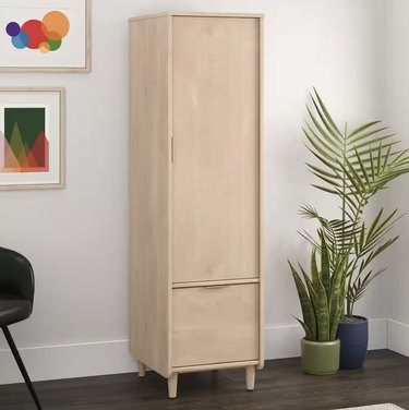 tall light wood file cabinet