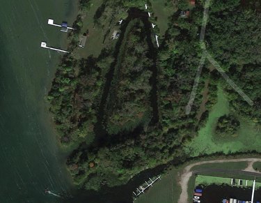 satellite view of lakefront property