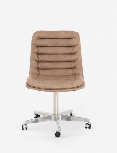 light brown cushioned swivel office chair
