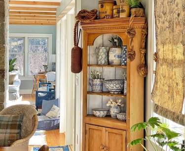 wood hutch in cottagecore-style home