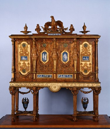 A 1787 Dugourc jewelry cabinet featuring the monograms of Louis XVI and Marie Antoinette