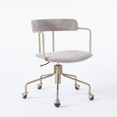 metal and velvet swivel office chair
